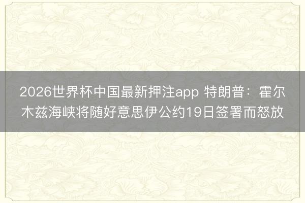 2026世界杯中国最新押注app 特朗普:霍尔木兹海峡将随好意思伊公约19日签署而怒放